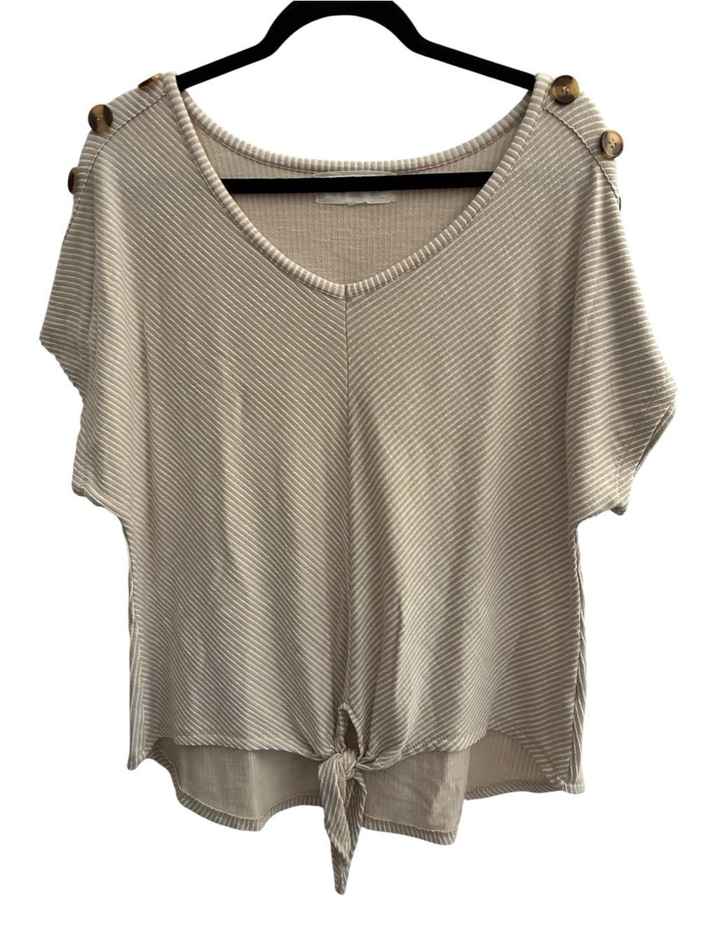 French Laundry Cream Tie-Front V-Neck Top with Shoulder Buttons Woman’s Size XL